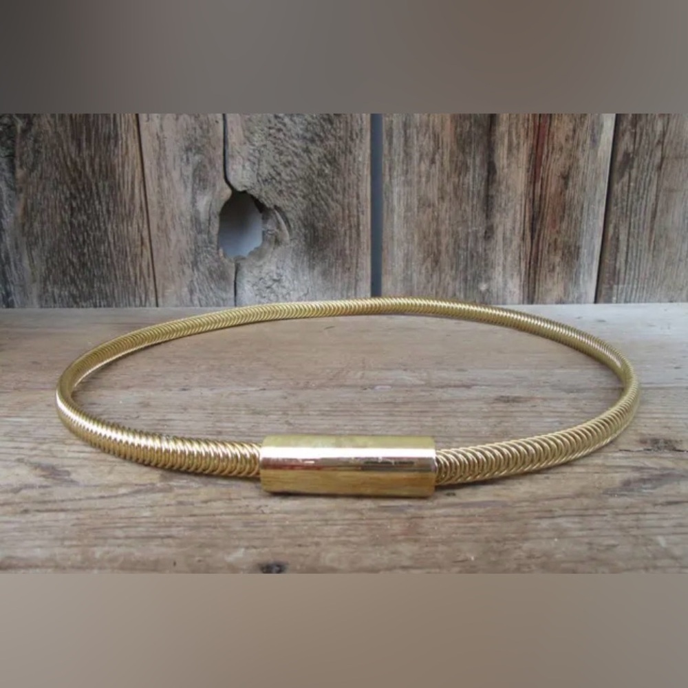 80s Gold Metal Stretch Skinny Waist Belt Disco Gold Metal Statement 28” Long